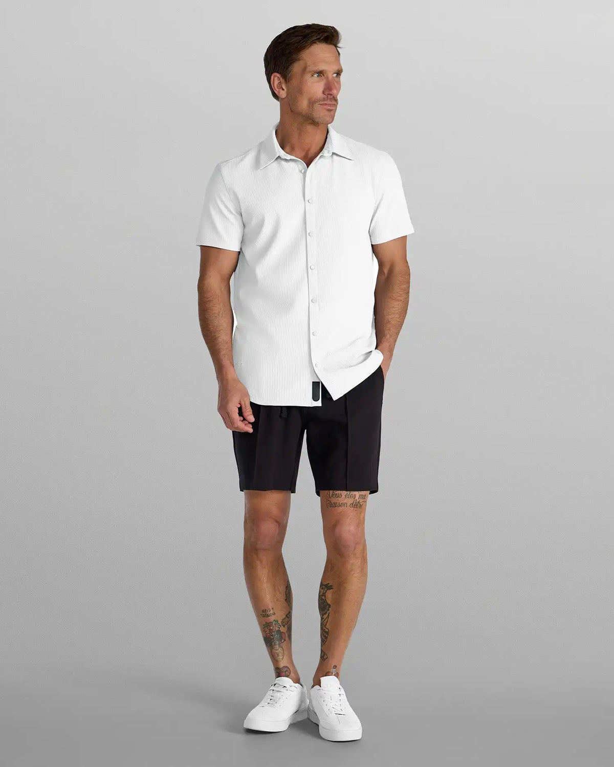 Ribbed+ Short Sleeve Button Down