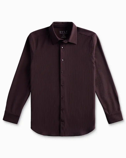 Ribbed+ Long Sleeve Button Down
