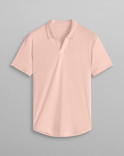 Ribbed Short Sleeve Open V Polo