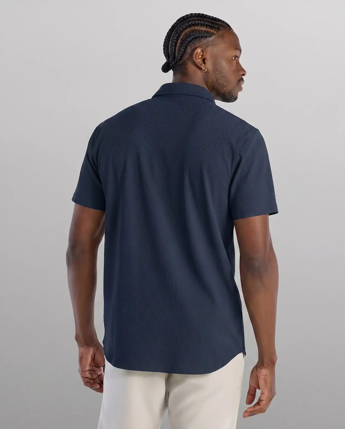 Ribbed+ Short Sleeve Button Down