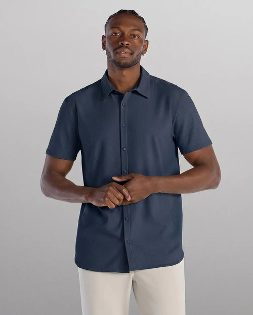 Ribbed+ Short Sleeve Button Down