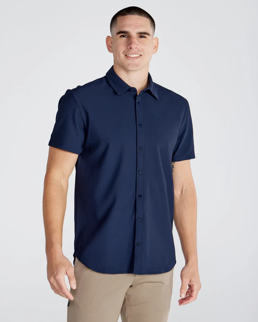 Ribbed+ Short Sleeve Button Down