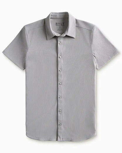 Ribbed+ Short Sleeve Button Down