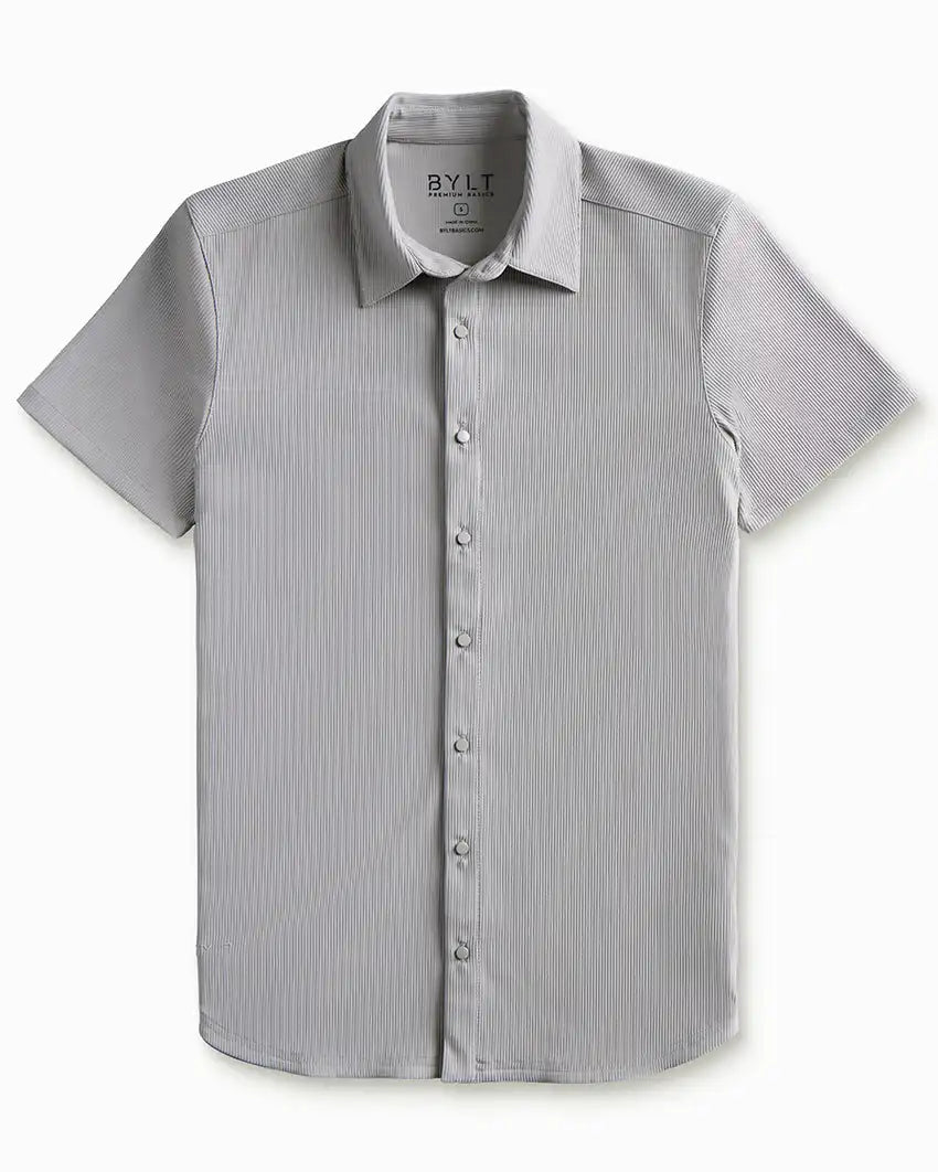 Ribbed+ Short Sleeve Button Down