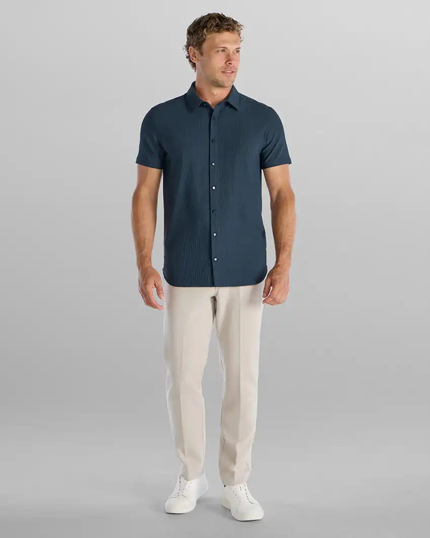 Ribbed+ Short Sleeve Button Down
