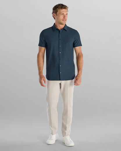 Ribbed+ Short Sleeve Button Down