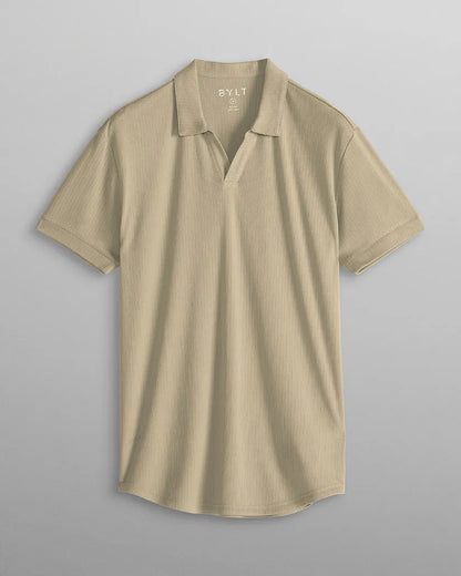 Ribbed Short Sleeve Open V Polo