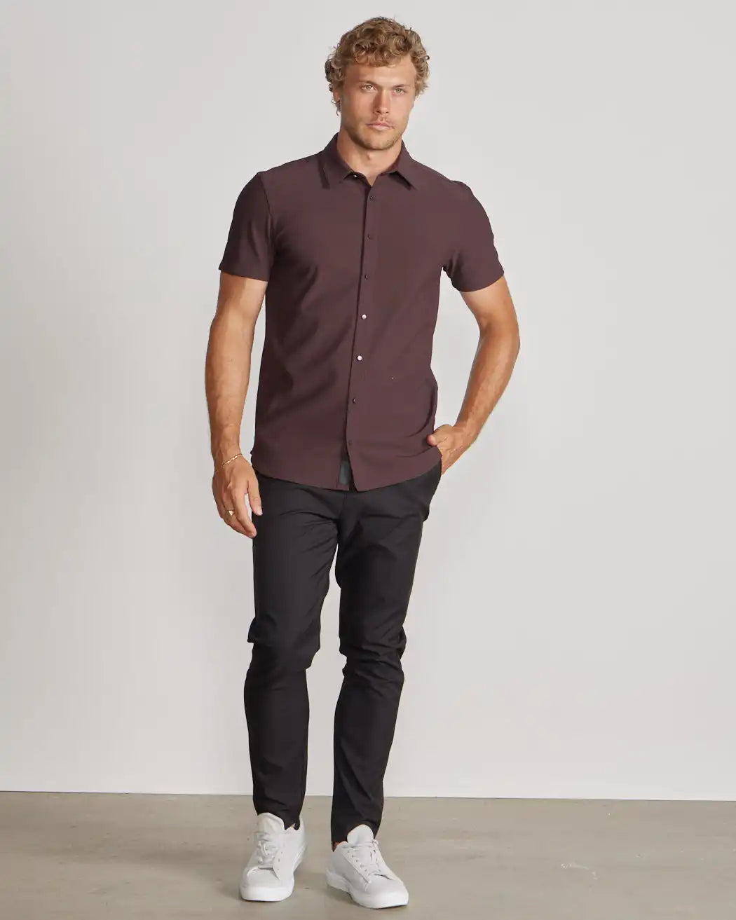 Ribbed+ Short Sleeve Button Down