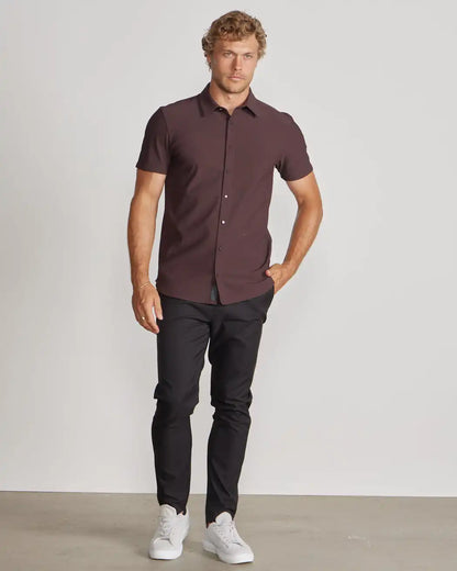 Ribbed+ Short Sleeve Button Down