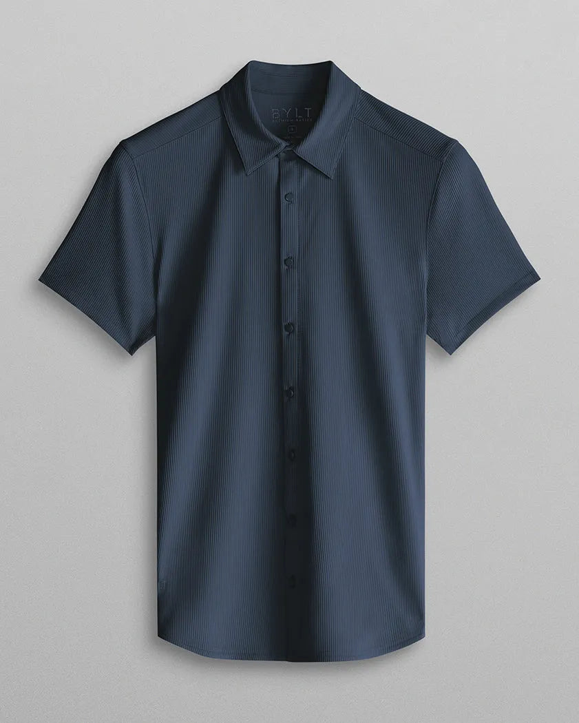 Ribbed+ Short Sleeve Button Down