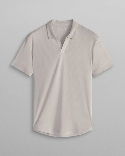 Ribbed Short Sleeve Open V Polo