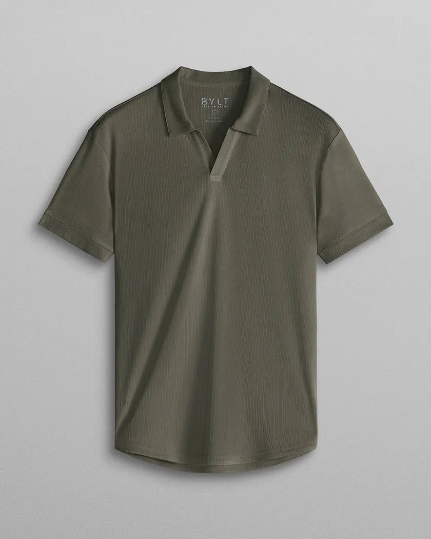 Ribbed Short Sleeve Open V Polo