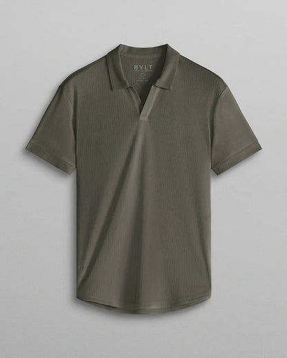 Ribbed Short Sleeve Open V Polo