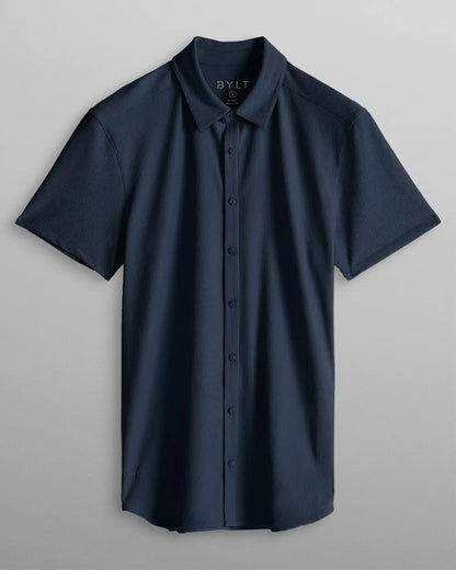 Ribbed+ Short Sleeve Button Down