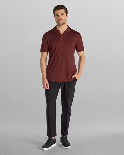 Ribbed Short Sleeve Open V Polo