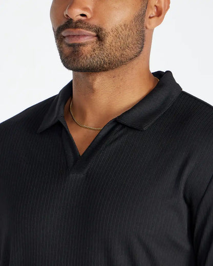 Ribbed Long Sleeve Open V Polo