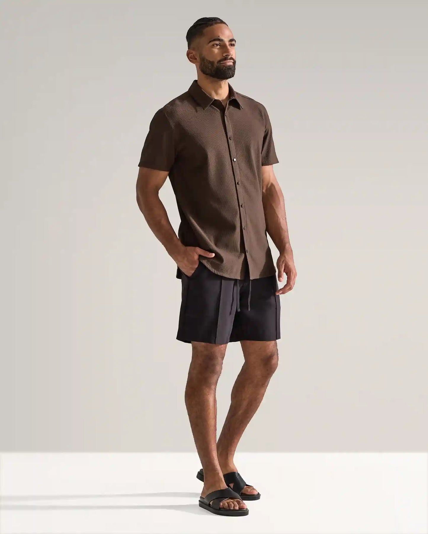 Ribbed+ Short Sleeve Button Down