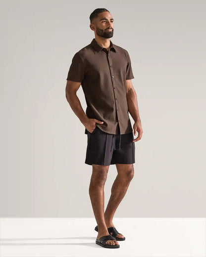 Ribbed+ Short Sleeve Button Down