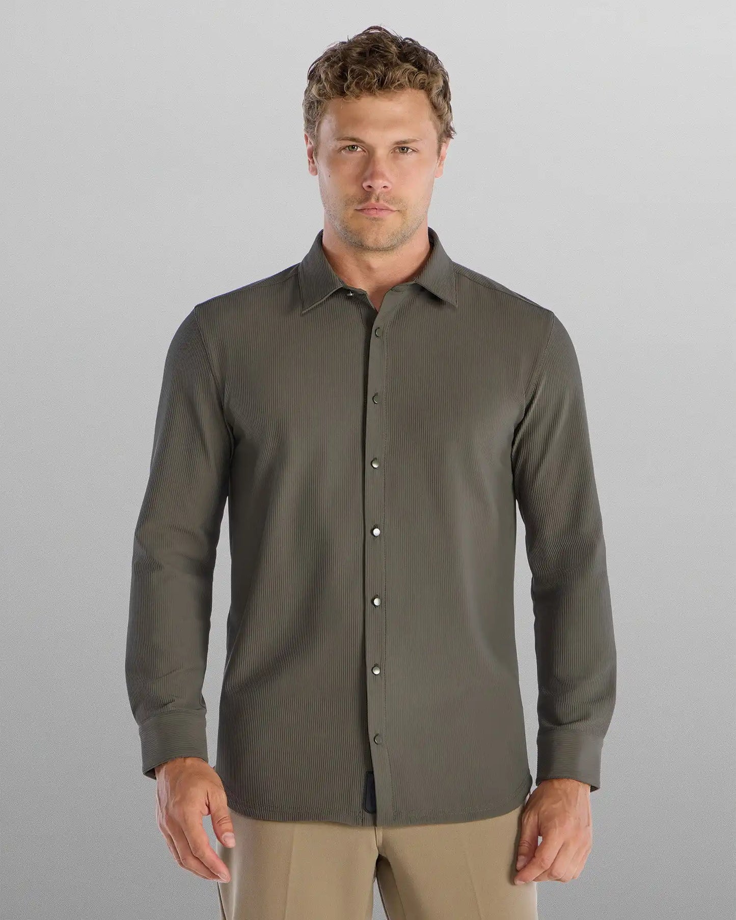Ribbed+ Long Sleeve Button Down