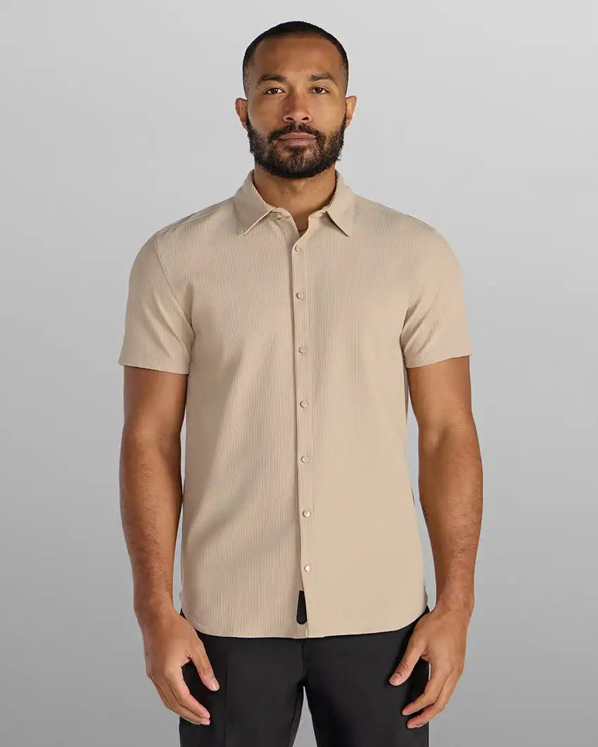 Ribbed+ Short Sleeve Button Down