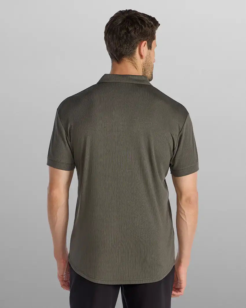 Ribbed Short Sleeve Open V Polo