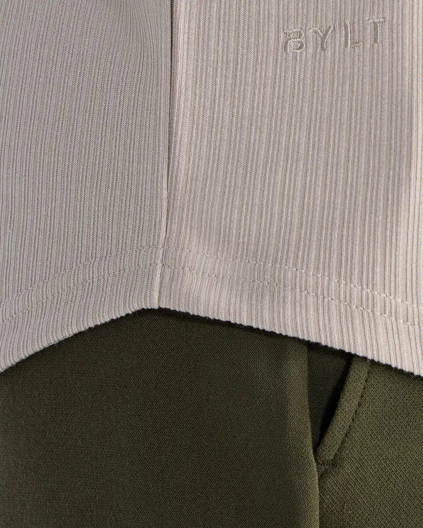 Ribbed Short Sleeve Open V Polo