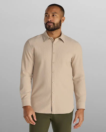 Ribbed+ Long Sleeve Button Down