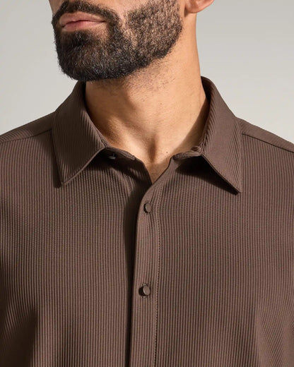 Ribbed+ Long Sleeve Button Down