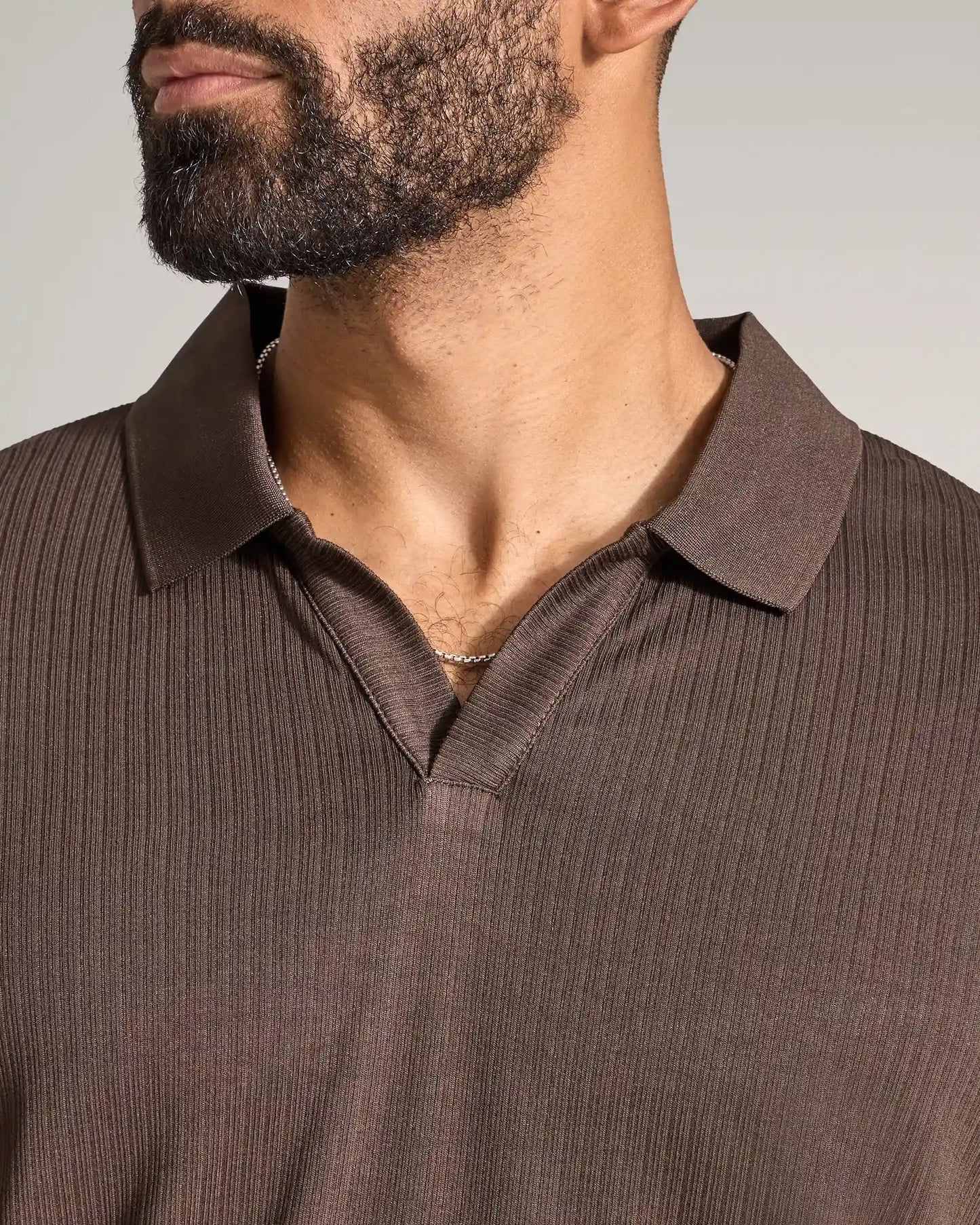 Ribbed Short Sleeve Open V Polo