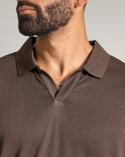 Ribbed Short Sleeve Open V Polo