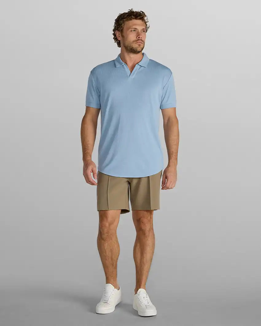 Ribbed Short Sleeve Open V Polo