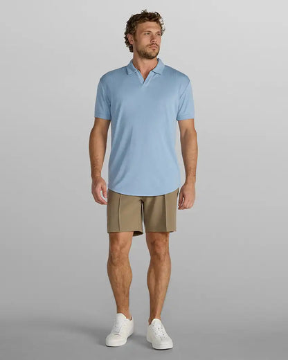 Ribbed Short Sleeve Open V Polo