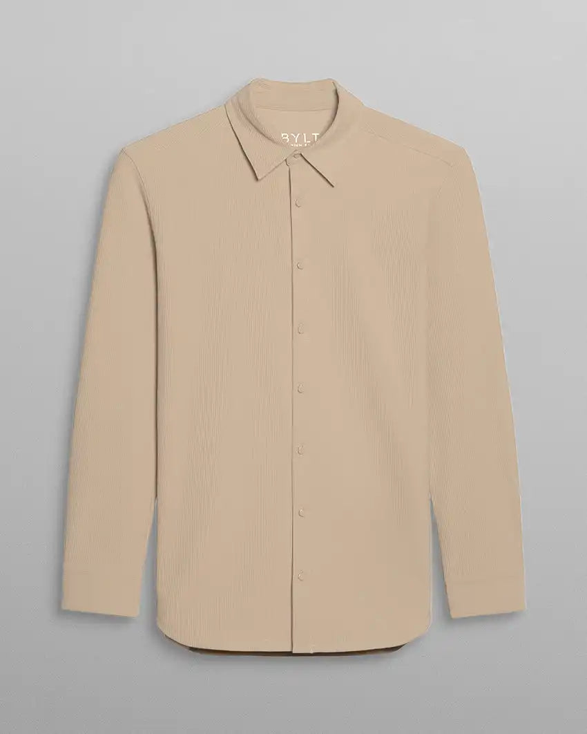 Ribbed+ Long Sleeve Button Down