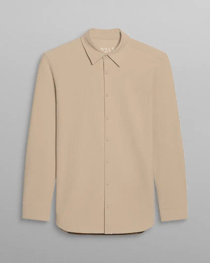 Ribbed+ Long Sleeve Button Down