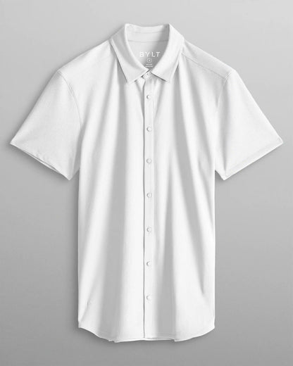 Ribbed+ Short Sleeve Button Down