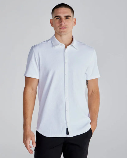 Ribbed+ Short Sleeve Button Down