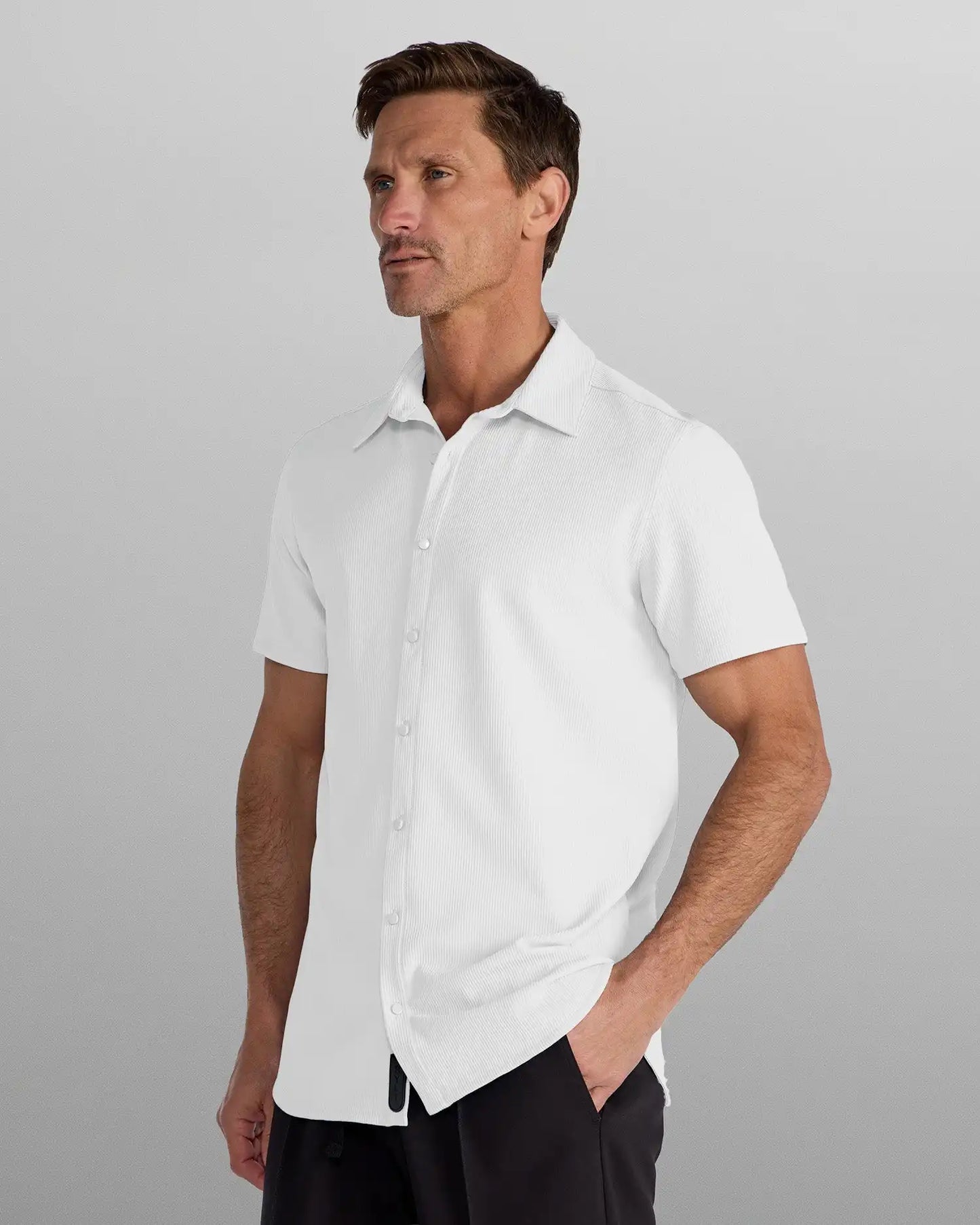 Ribbed+ Short Sleeve Button Down
