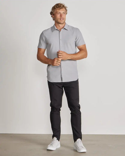 Ribbed+ Short Sleeve Button Down