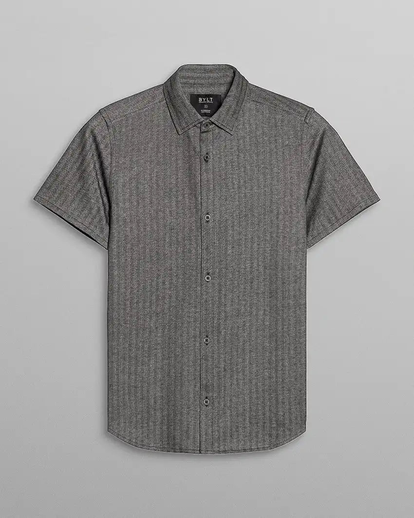 Herringbone Short Sleeve Button Down