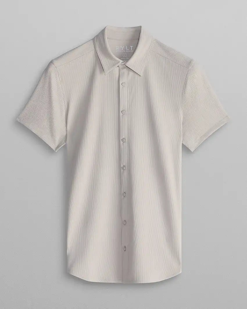 Ribbed+ Short Sleeve Button Down