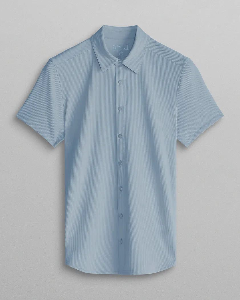 Ribbed+ Short Sleeve Button Down