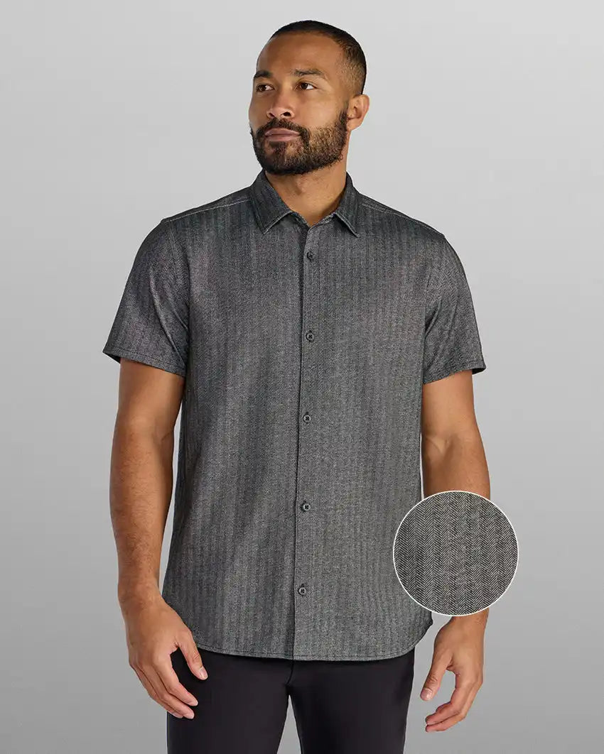 Herringbone Short Sleeve Button Down