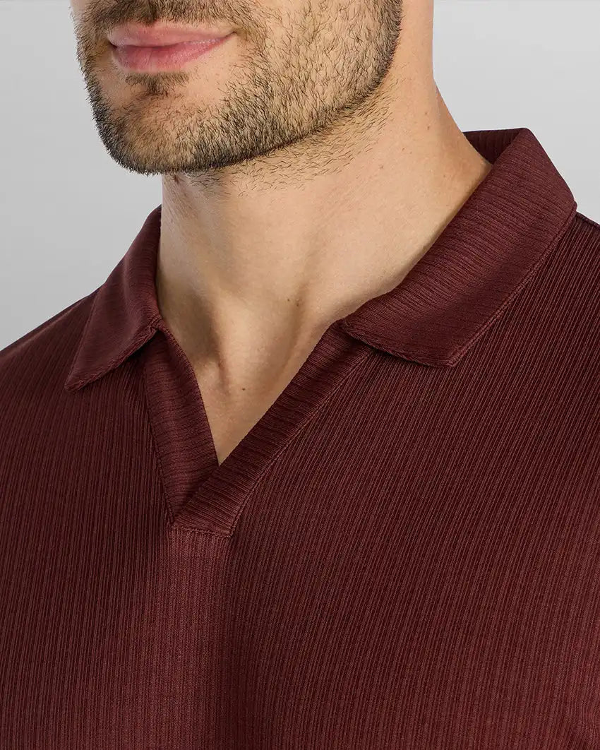 Ribbed Short Sleeve Open V Polo