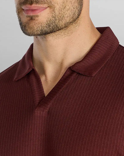 Ribbed Short Sleeve Open V Polo