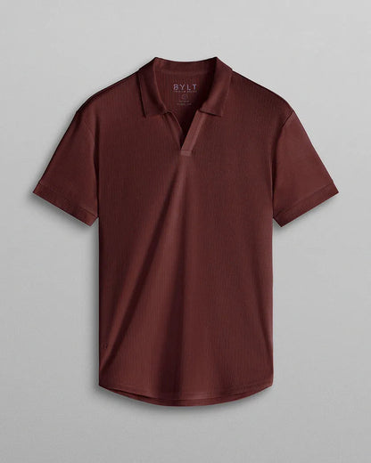 Ribbed Short Sleeve Open V Polo