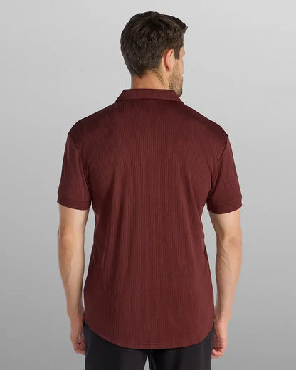 Ribbed Short Sleeve Open V Polo