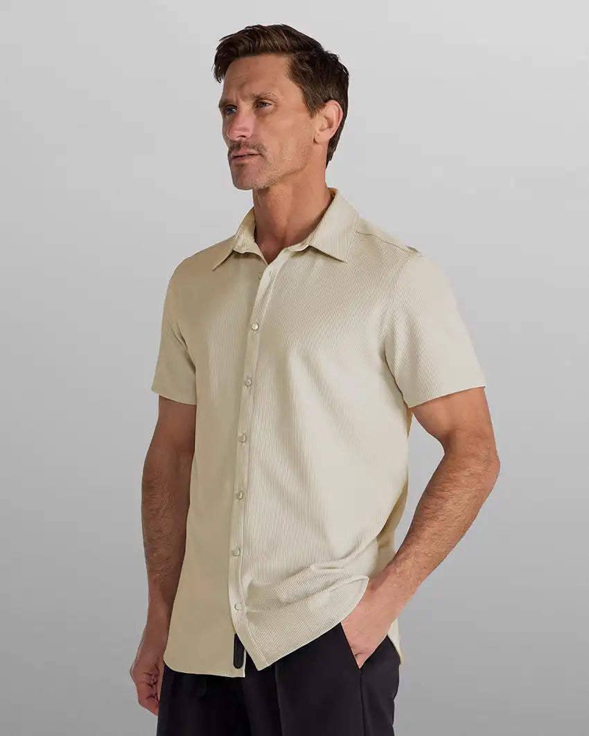 Ribbed+ Short Sleeve Button Down