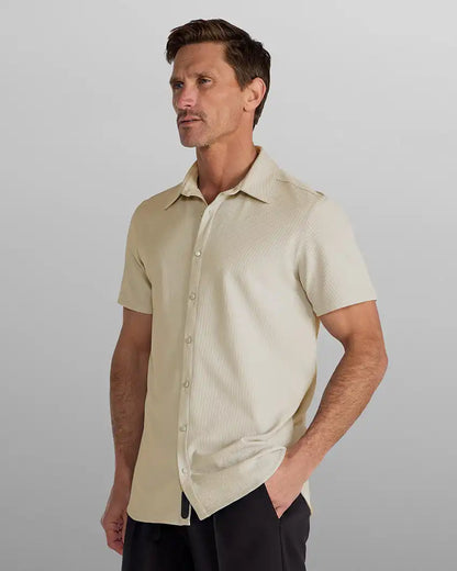 Ribbed+ Short Sleeve Button Down