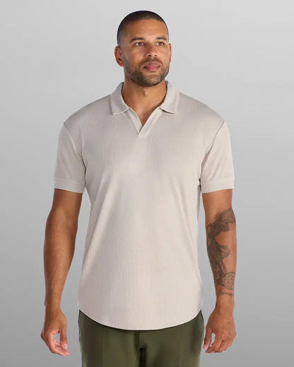 Ribbed Short Sleeve Open V Polo