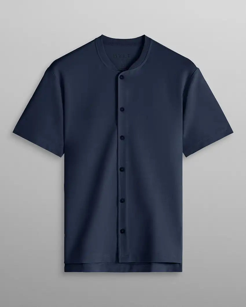 LUX Stand Collar Short Sleeve Button Down